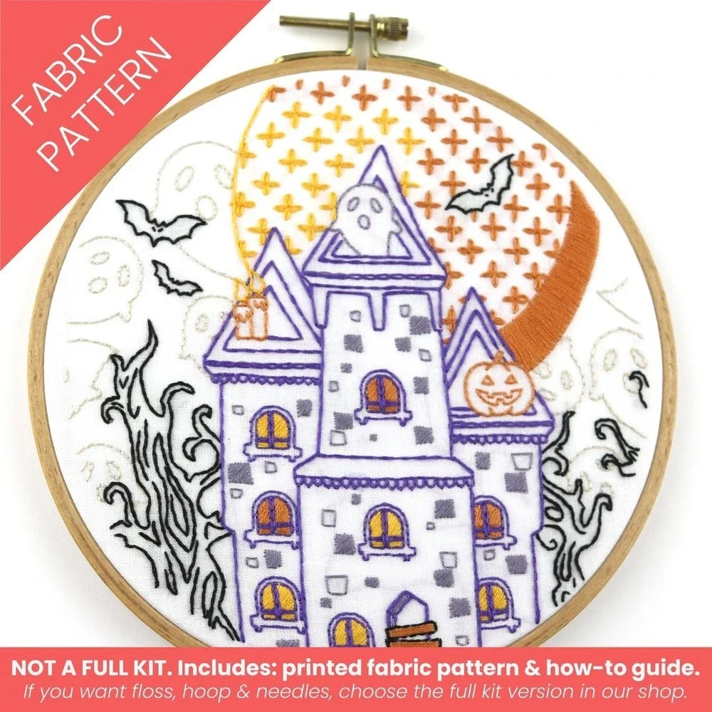 Stitched Stories Spooky House Embroidery Fabric Pattern & Guide Halloween Printe